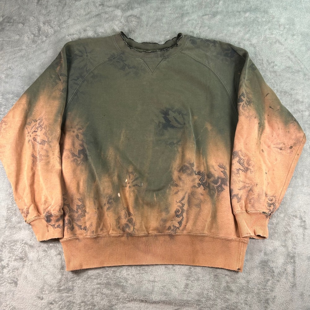 Vintage Gap Custom Bleach Dye Floral Sweatshirt Distressed Green Orange Small